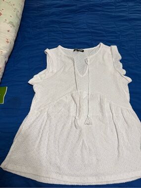 Steve Madden Blue and White Eyelet Tank with Label Detail